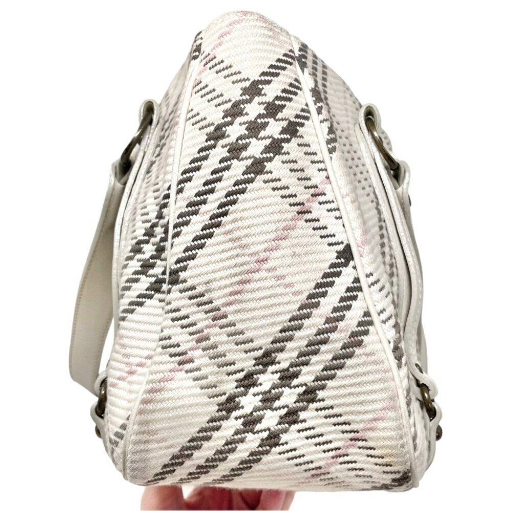 Burberry Blue Label Cream Cotton and Leather Plaid Satchel Shoulder Bag - Picture 5 of 15